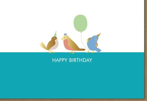 Geburtstagskarte mit bunten Vögeln und Luftballon, Fröhliche Glückwunschkarte zum Geburtstag, Hochwertige Grußkarte, Aquarell-Design - mit Umschlag