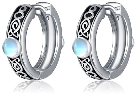 JERWLI Keltische Hoop Ohrringe 925 Sterling Silber Mondstein Keltische Hoop Ohrringe Keltische Schmuck Geschenke für Frauen