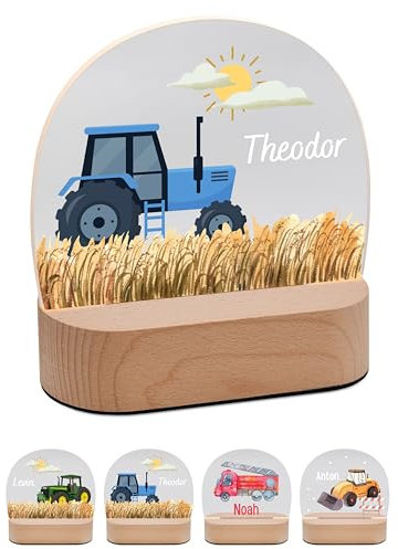Bärenfreunde® - Personalisiertes Nachtlicht für Babys - Individuelle Nachttischlampe für Kinder - Personalisierte Geschenke Kinder - Babygeschenk - Geschenk zur Geburt (Traktor blau)