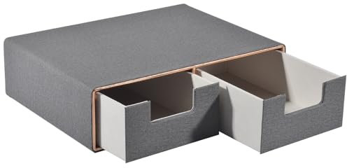 XNONE Leder Stapelbar Schreibwaren Schubladenbox mit 2 geschlossenen,Handarbeit Schublade zur Aufbewahrung von Kaffeepads,Kaffeekanne oberster Teil der/Schmuck/Kosmetik Schreibtisch Organizer,Grau