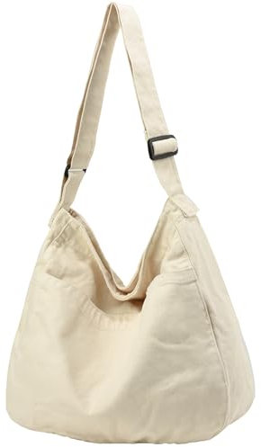 DAINAOTM Bolsa de lona casual Hobo bandolera para mujeres y hombres, bolso grande de mensajero, bolsa de mensajero, viaje y trabajo, 1-b Beige, Large
