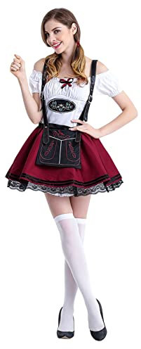 ColleeLin Schnittmuster Für Mittelalterliche Kleider in Übergröße Zum Nähen Bierfest-Kleid Ringgürtel Damen Mittelalter (Red, One Size)