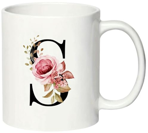 SJFYB coffee cup Alphabet Flower A-Z Coffee Mug, Suitable for Office and Home Use, Birthday Gift for Friend-S-301-400ml