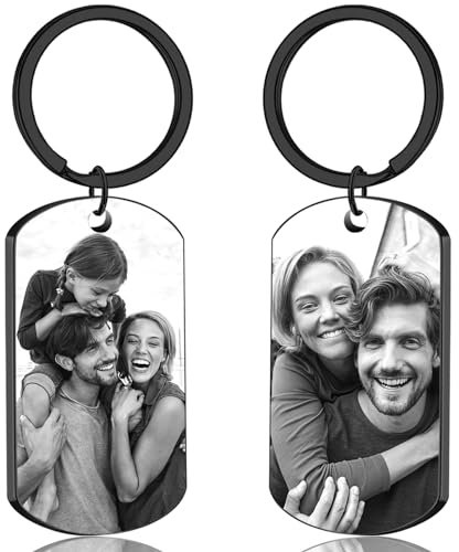 JONZIN Personalised Photo keyring - Custom Double-Sided Photo Engraved Text keyrings for Women Men Boyfriend Lover Customise Memorial Keyring Gifts (Black-Double-Sided Photo)