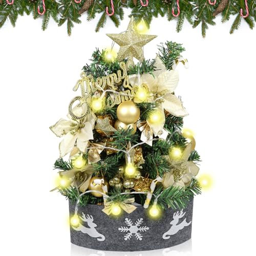 Mini Weihnachtsbaum,45cm Kleiner Weihnachtsbaum mit Beleuchtung LED Künstlicher Geschmückt 50Stk Weihnachten Dekoration Tisch Weihnachtsbaum Lichtern DIY Tannenbaum Weihnachten Deko Schaufenster Büro