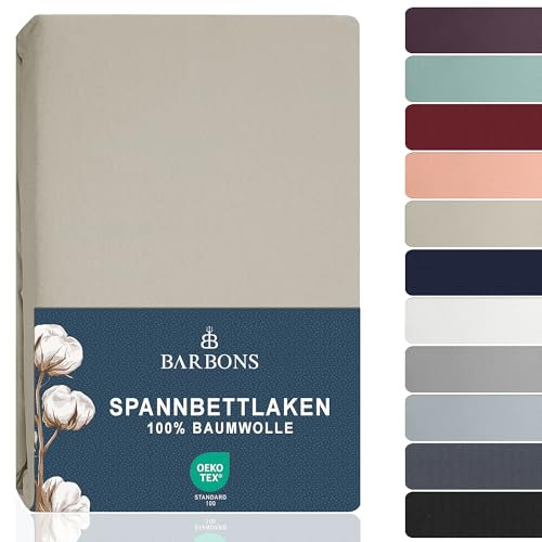 BARBONS Spannbettlaken 200x200cm - Spannbetttuch für Dicke Matratzen bis zu 27 cm 100% Baumwolle Oeko-TEX Zertifiziert Bettlaken Jersey Bettware Bettbezug für Boxspringbett - Sand 200 x 200