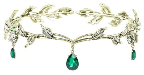 Diyxisk Elfen Schmuck, Bußgeld Elfen Krone, Retro Elfen Kopfschmuck, Hochzeit Braut Diadem, Prinzessin Kristall Haarschmuck Grün, für Cosplay, Hochzeiten und Karnevalsveranstaltungen (Gold)