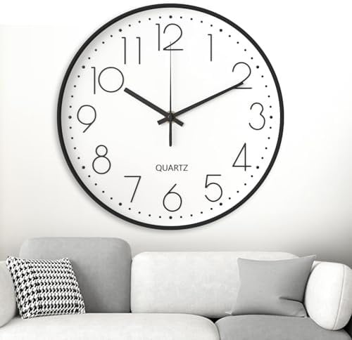 YSWOVUO Quartz Wanduhr, 20 cm Modern, Schwarz-Weiß, Ohne Tickgeräusche, Hochgenau, Einfach zu Lesen, Wanduhr für Büro, Wohnzimmer, Küche, Schule, Kinderzimmer