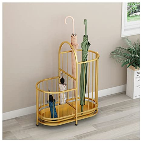 XMWOEIX Schirmständer Moderner Schirmhalter aus Schmiedeeisen, Schirm-Organizer mit großer Kapazität für den Flureingang, Schirmkorb für die Inneneinrichtung (Farbe: Gold, Größe: 50 x 27 x 55 cm)