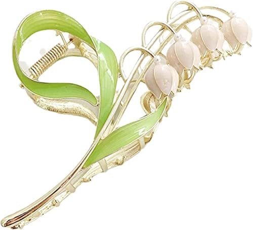 1Pc Pink Lily of The Valley Flower Hair Clips, Large Metal Claw Clip,Orchid Clamps,Lily Jaw Clamp Styling Accessories for Thick Thin,Hair Accessories