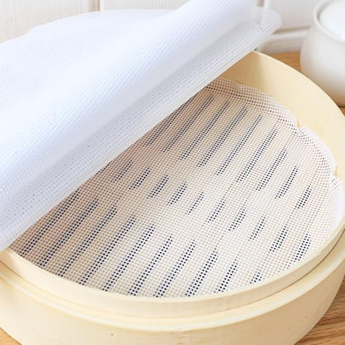 Tapete Vaporera Cocinar Bambu 12 Piezas Revestimientos de Silicona para Vapor, Antiadherentes Silicona Vapor Malla, Redondo Forros al Vapor de Silicona para Albóndigas de Masa Dim Sum