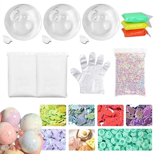 Kit DIY de Balle Anti-Stress Milky avec Peaux Vides, Kit DIY de Balle de Pression avec Peau Vide, Balle Anti-Stress Vide avec Base en Peau, Couvercle, Colle, 12 Couleurs d'argile, Kit de Fabrication