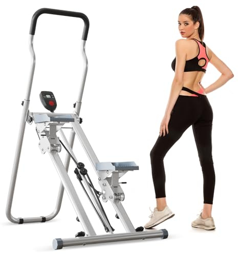 Vertikale Klettermaschine,CEIEVER Tragbarer Crosstrainer Stepper mit Einstellbarer Pedale 150Kg Last Treppe Stepper Klappbare mit LCD-Instrumentenanzeige für Heimtraining,Fitnessstudio