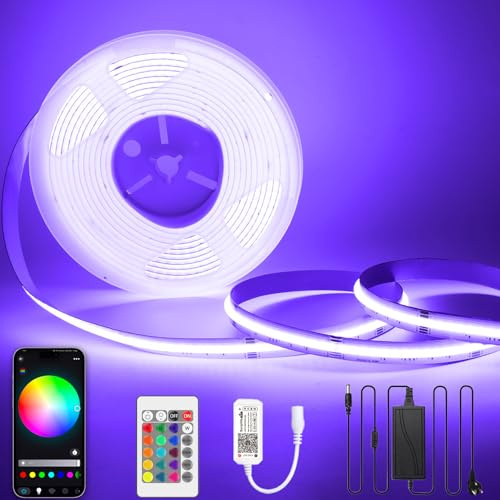 Striscia LED COB 24V 5M RGBW dimmerabile con telecomando e alimentatore Striscia LED COB RGB+bianco caldo 3000K, alta densità 784LED/M, controllabile tramite app, compatibile con Alexa Google Home