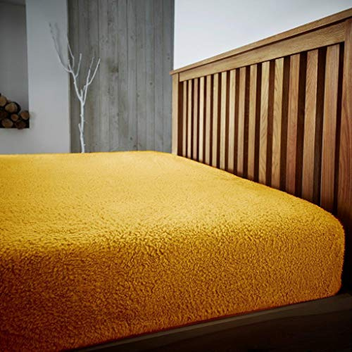 Luxuriöses, superweiches, warmes und gemütliches Teddy-Fleece-Spannbettlaken, kuscheliges Thermo-Spannbetttuch, für den Winter, Matratze, Einzel-, Doppel-, King-Size- und Doppelbett-Bettlaken (Ocker