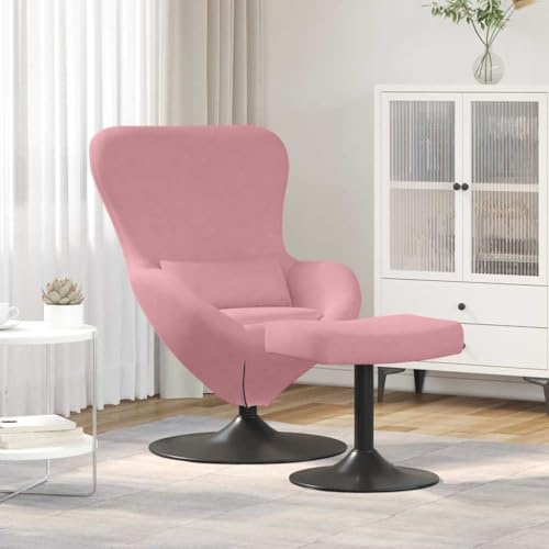 Tonture Sedia per uova con poggiapiedi, rosa, 63 x 73 x 90 cm, in velluto, girevole a 360°, comoda poltrona da lettura per camera da letto, soggiorno