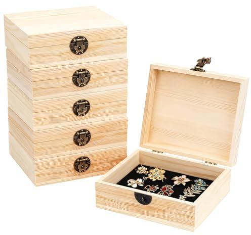GBKDQQ 6 Stück Holzkiste mit Deckel, 15x10x5cm Kleine Holzkiste mit Scharnieren und Schloss, Aufbewahrungsbox Schmuckkästchen, Holz Schatztruhe für Geschenkverpackung, Basteln & Hobbys und Basteln