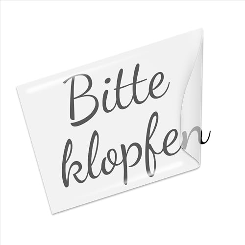 Bitte klopfen Tür Aufkleber 13x10 cm | Selbstklebender Schriftzug in schwarz ohne Hintergrund, Türschild ohne bohren, konturgeschnittene Türbeschriftung