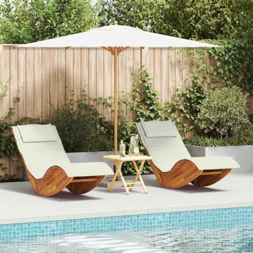 Teenpull Lot de 2 chaises longues avec coussin - Marron - Bois massif d'acacia - 154 x 60 x 74 cm - Résistant aux intempéries - Pour jardin, terrasse, piscine, 2 personnes - Haute capacité de charge