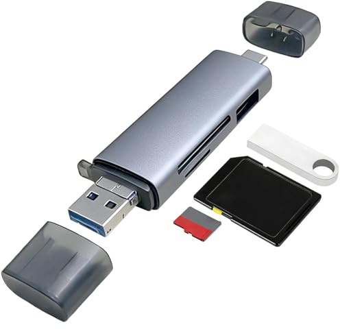 SD Kartenleser USB C, 6 in 1 Kartenlesegerät USB3.0, Unterstützt SD, TF, SDHC, SDXC, MicroSD, MMC – Kompatibel mit Phone 16/15, MacBook Pro/Air, Smartphone, Kamera usw