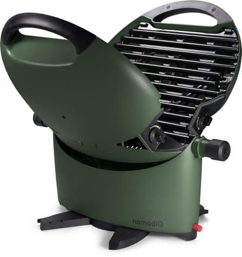 NOMADIQ BBQ Camping | Barbacoa de mesa | compacta | 2 quemadores | barbacoa de gas camping | parrilla de gas balcón autocaravana | placa de barbacoa, portátil, exterior, barbacoa, barbacoa para