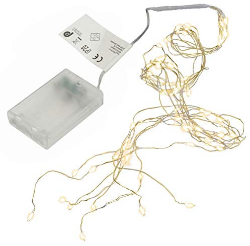 2er Set Lichterregen – 2 x 64 LED warm weiß 8 silberne Drähte mit je 8 LED Batterie Timer Lichterkette Weihnachtsdeko Partydeko Lichterbündel Xmas
