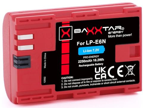 Baxxtar LP-E6N Akku 2400mAh Ersatzakku kompatibel mit Canon EOS 5D Mark II Mark III 5DS R5 R 6D 7D 60D 60Da 70D 80D 90D XC10 XC15 5 6 7 60 70 80 90 D LP-E6 LPE6 LPE6N