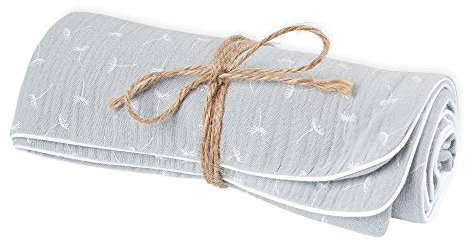 KraftKids Babydecke in Musselin grau Pusteblumen, Kuscheldecke 70 cm x 100 cm, 100% Musselin Stoff mit Liebe handgefertigt in der EU