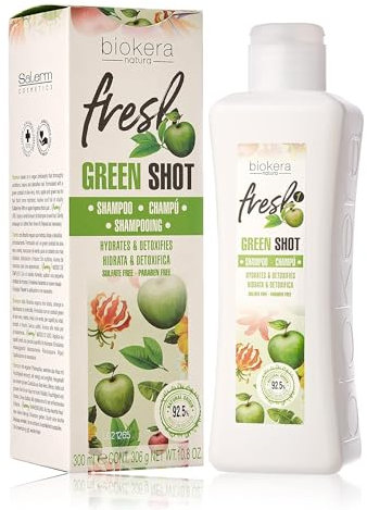 SALERM - Champú sin Sulfatos ni Parabenos - Green Shot Biokera Fresh - 300 ml - Limpia e Hidrata en Profundidad - Protege el Cabello y Cuero Cabelludo Frente a Agentes Externos