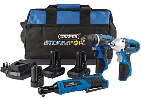 Draper 93521 Storm Force® 10.8V Interchange 3 Piece Kit (+2 x 4Ah Batteries, 1 x 1.5Ah Battery, Charger and Bag)