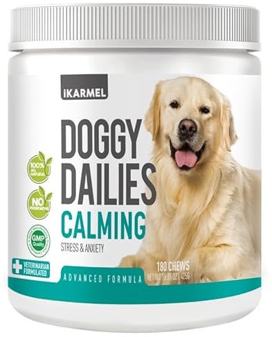 Doggy Dailies | Dog Calming Products | Anxiety Support | Anti Stress & Nervous Treats | 180 Dogs Chew Supplements | Calm in 4-6 Weeks