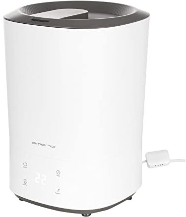 EMERIO Ultraschall Luftbefeuchter mit tauschbarem Wasserfilter, Aromafunktion, Display, 3 Geschwindigkeiten und super einfacher Nach-Befüllung von oben, ultraleise 35db, für Räume bis ca. 30m²