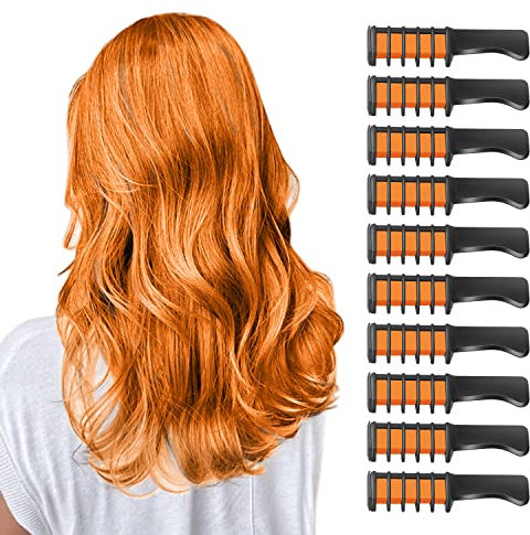 10 Stück Haarkreidekamm, Neu Temporär Haarfarbe Kreide Kamm für Kinder Mädchen Auswaschbar Ungiftig für Geburtstag Geschenk Halloween Erntedankfest Weihnachten Party Cosplay(Orange)