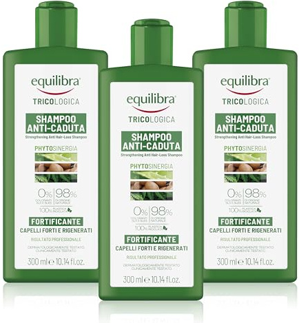 equilibra Capelli, Shampoo Anti-Caduta Fortificante, Deterge Delicatamente i Capelli Fragili, Evita Che Cadano o Si Spezzino, a Base di Aloe Vera, Olio di Argan, Cheratina Vegetale, 3 Pezzi da 300 ml