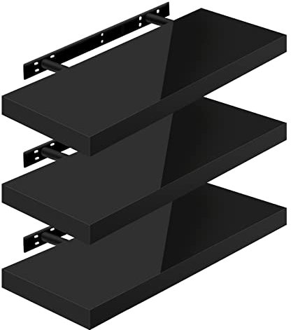 WOLTU Étagère Murale Lot de 3, Étagères Flottantes, pour Livres, CD DVD, en Panneau de Bois d'Ingénierie, 60x22,9x3,8cm, Noir, RG9478sz-3