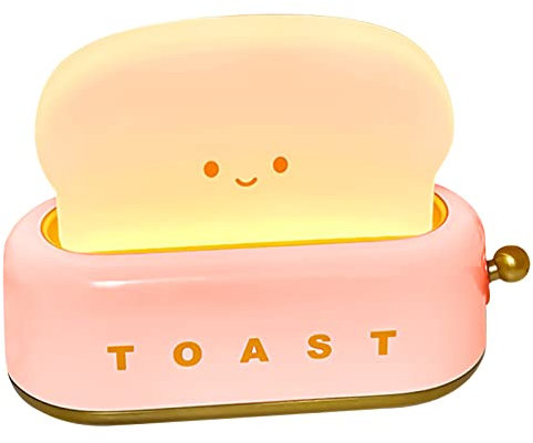 Toast Night Light Cute Toaster Shape LED Night Lamp with Timer and Dimmable,USB Charging Smile Face Toast Table Lamp Portable Bedside Night Light Desk Decor for Bedroom,Living Room,Kid's Room