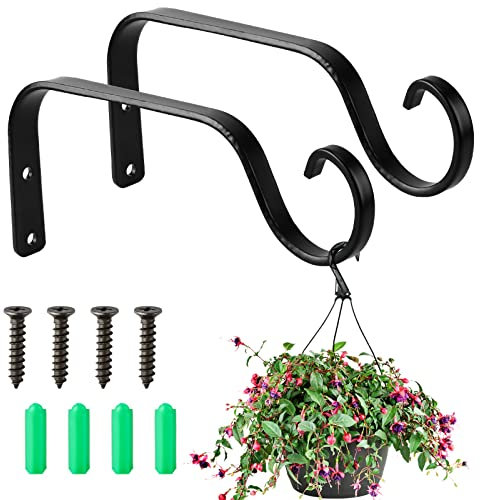 DINSONG Hanging Basket Brackets Outdoor, Wall Mount Hook Plant Hanger Brackets Iron Plant Hanger Wall Hooks Hanging Basket Bracket for Indoor Outdoor Plant Hanging Bird Feeders Lanterns Light