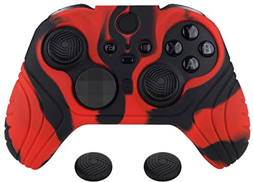 PlayVital Funda de Silicona para Xbox Elite Serie 2 Mando Protectora Antideslizante Funda de Goma Case Cover Ergonómico con 2 Tapas de Joysitck para Elite Serie 2 Core(Edición Samurai-Rojo & Negro)