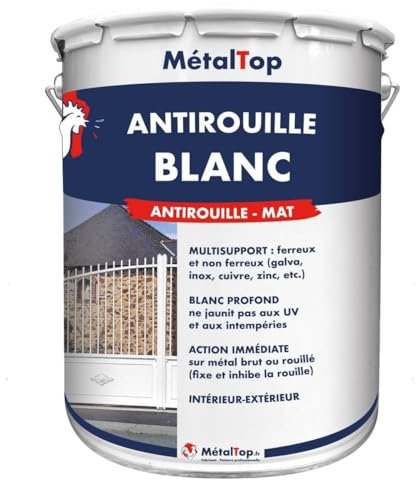 Metaltop - Antirouille Blanc - Blanc pur - RAL 9010 - Pot 15 L