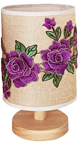 OSALADI Tischlampe Schreibtisch Powered D Mit Licht Textil Floral Tisch Zylinder Zimmer Büro Nacht Muster Stoff Schlafzimmer Lampe Lila Wohnzimmer Nachttisch Kleiner Lampenschirm Geschenk