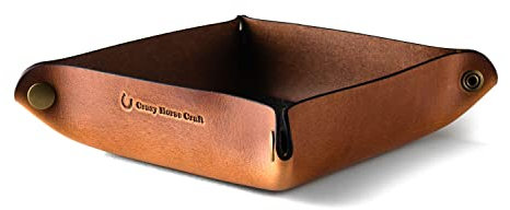 Leder Valet Tablett, Schale, Schlüsselablage, Lederschale, Münzkasten Catchall Auffangbehälter Taschenleerer Würfeltablett Schmucktablett Ablageschale Wollfilz Tray Ledertablett, Crazy Horse Craft