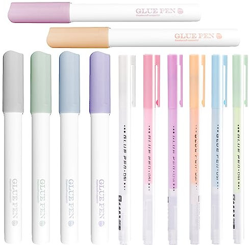 12 pièces Stylo à Colle pour Album de Découpage, CNYMANY Séchage Rapide Crafting Tissu Stylo à Colle Liquide pour Scrapbooking Fabrication de Cartes DIY Dessin Papercrafts