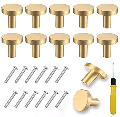 ZOCONE 12 Pcs Gold Drawer Knobs 29mm Round Cabinet Knobs with 12 Screws & 1 Double-Ended Dual-Purpose Screwdriver Gold Knobs for Drawers Handles for Cupboard Wardrobe Furniture-Minimalism