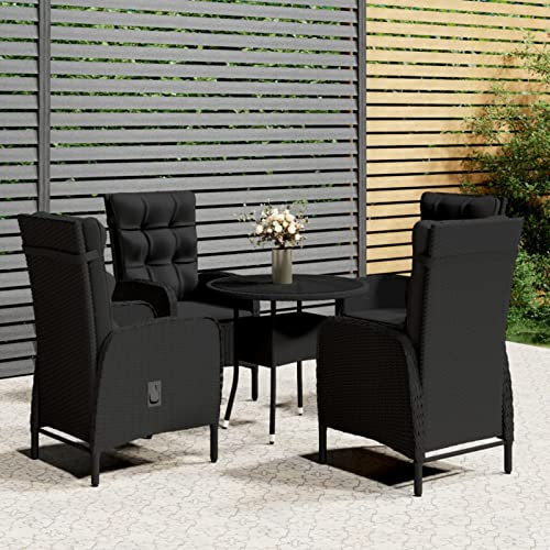 XIAOGUANG 5-TLG. Garten-Bistro-Set, Bierzeltgarnitur, Gartenbar, Biertisch Bierbänke, Essgruppe, Gartenmöbel Set, Balkonmöbel, Poly Rattan Schwarz