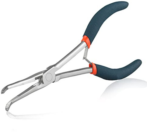 SPEEDWOX Long Reach Needle Nose Pliers with Serrated Jaws Bend Nose Pliers Fish Pliers Hook Remover Angled Needle Nose Plier with Cutter for Hard to Reach Narrow Spaces Jewerly Making