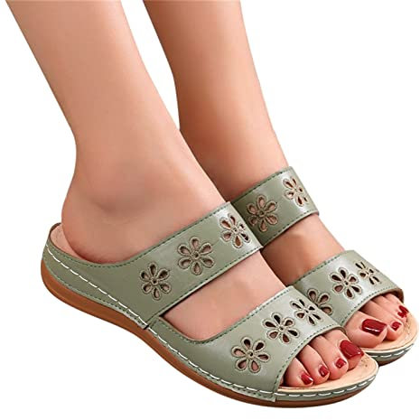 Sandales FemmeS Été Confortable Élégantes Pantoufles Bohème Ete Pied Large Cuir Tongs Sandales Chic Élégante Vacances Compensées Bout Ouvert Mules Chaussures de Plage Jardin Maison