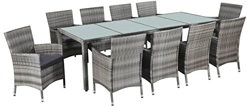 Festnight Rattan Essgruppe 10 Personen Rattan Gartenmöbel Set mit Auflagen Sitzgruppe Garten 11-TLG. Gartenmöbel Essgruppe Gartengarnitur Sitzgarnitur Terrassenmöbel Grau und Weiß