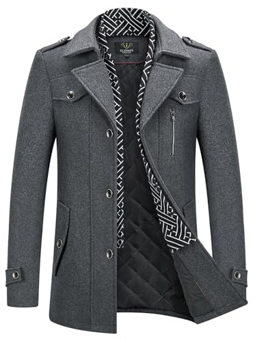 KUDMOL Men's Wool Blend Winter Coat with Detachable Knitted Scarf Collar | Mid-Length Warm Coat with Padded Lining, Single-Breasted, Multiple Pockets, Casual Business Outerwear for Autumn Winter