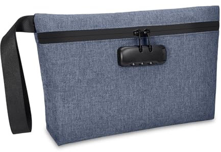 ORIA Geruchsdichte Tasche mit Schloss, Geruchsdichte Aufbewahrungstasche mit Karbonfutter, Wasserdicht Stofftasche ca. 32cm x 20cm, für Reisen, Aufbewahrung - Blau