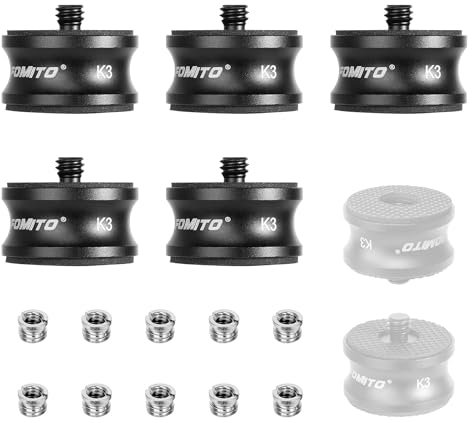 (5 paquetes) Adaptador de tornillo hembra de acero inoxidable de 3/8 pulgadas a macho de 1/4 pulgadas con 10 tornillos reductores de 3/8 a 1/4 pulgadas para trípode